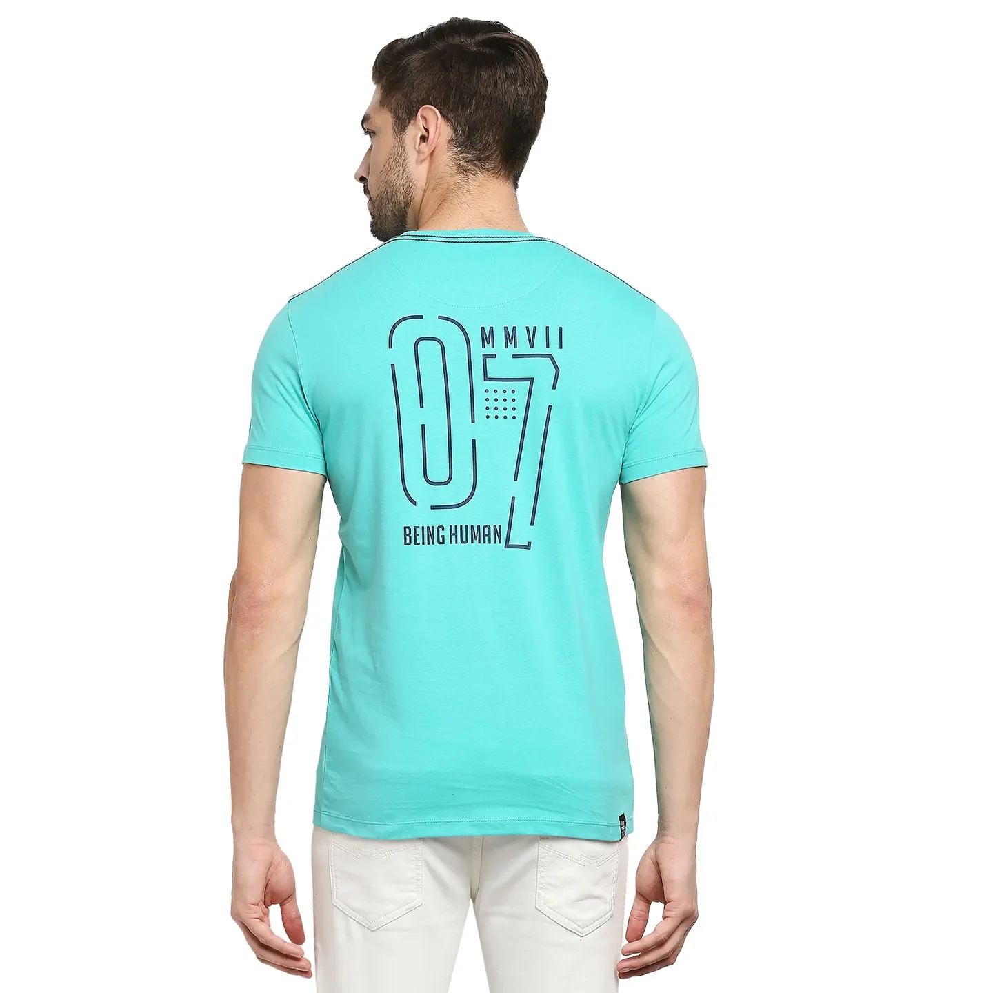 Blue Regular Fit Men's Short Sleeves T-Shirt by Being Human Clothing - Image 4