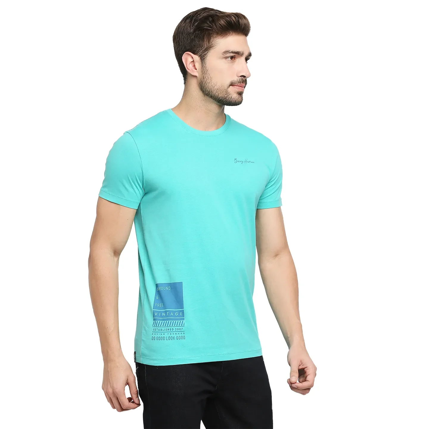 Blue Regular Fit Men's Short Sleeves T-Shirt by Being Human Clothing - Image 3