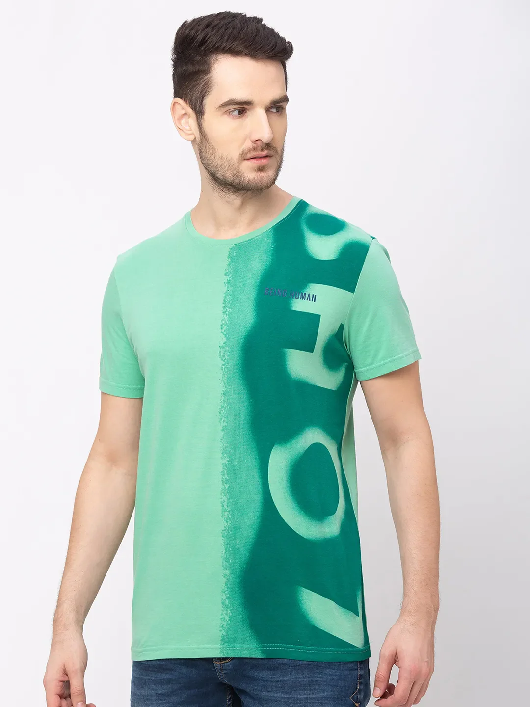 Green Regular Fit Men's Short Sleeves T-Shirt by Being Human Clothing - Image 3