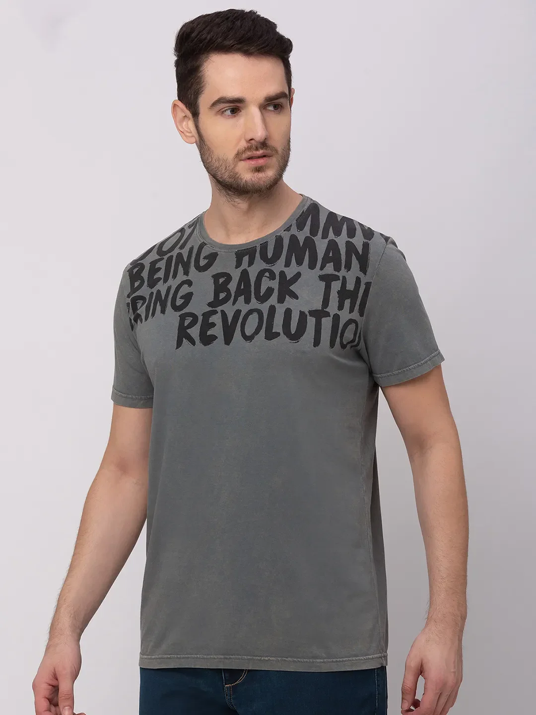 Grey Regular Fit Round Neck Men's T-Shirt by Being Human Clothing - Image 3