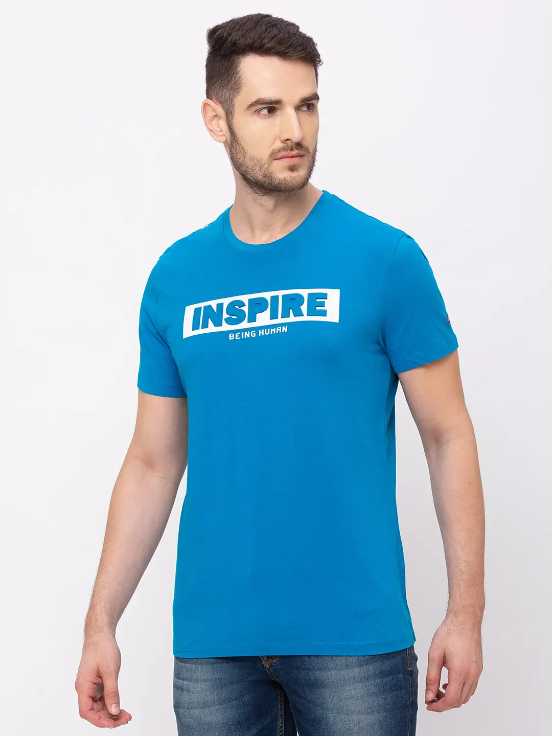 Sharp Blue Regular Fit Round Neck Men's T-Shirt by Being Human Clothing - Image 2
