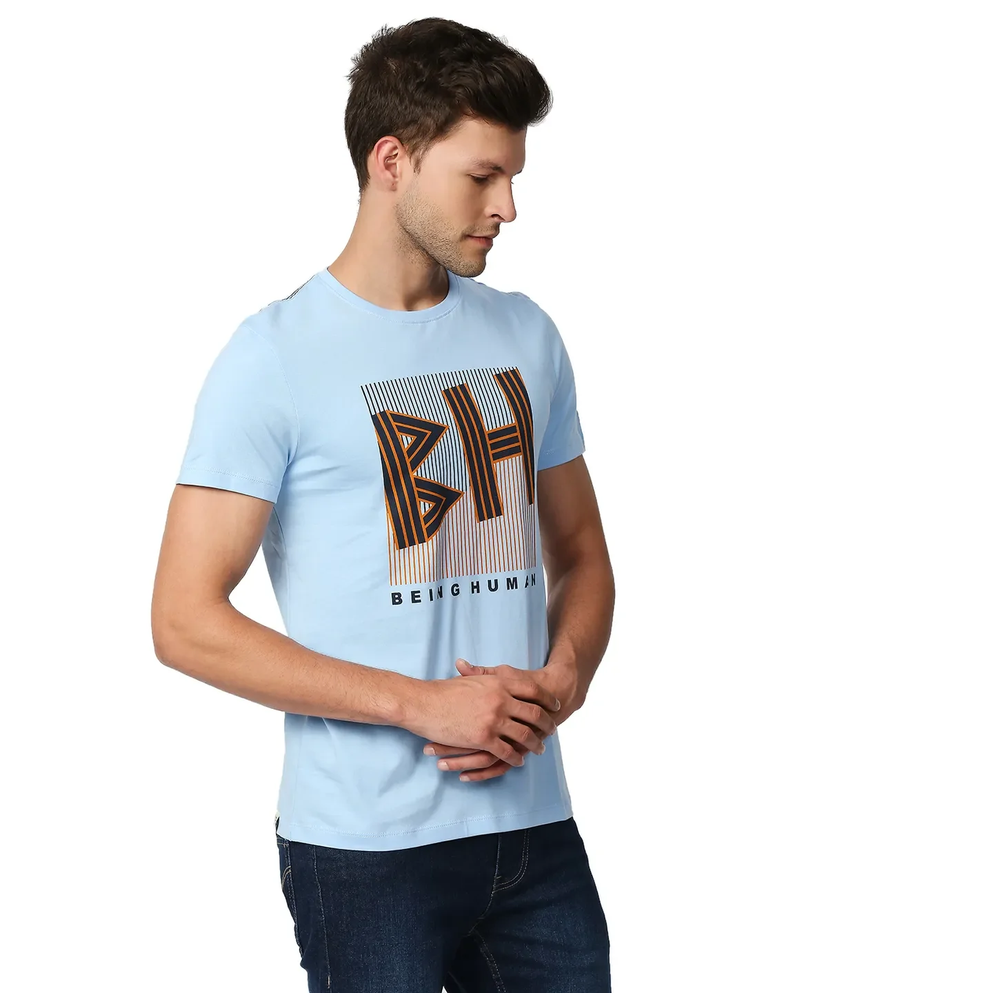 Blue Regular Fit Men's Short Sleeves T-Shirt by Being Human Clothing - Image 2