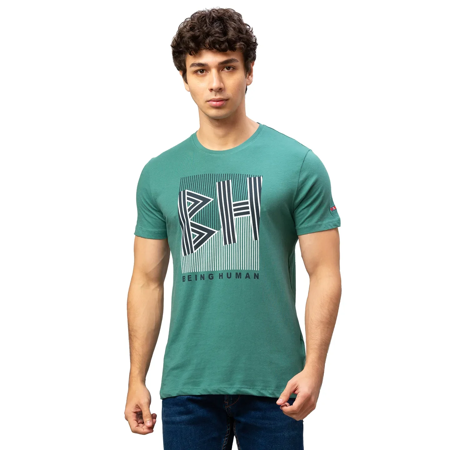 Green Regular Fit Men's Short Sleeves T-Shirt by Being Human Clothing