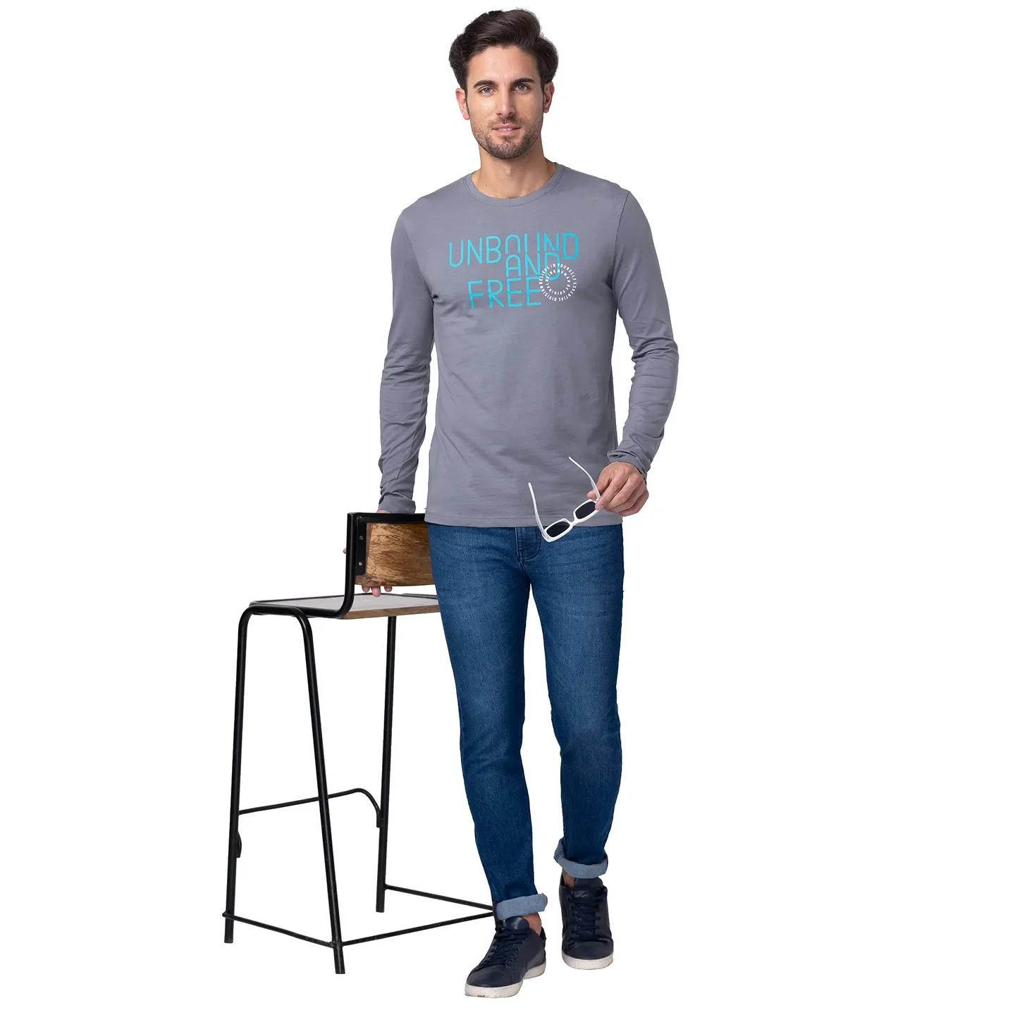 Grey Regular Fit Men's Long Sleeves T-Shirt by Being Human Clothing - Image 6