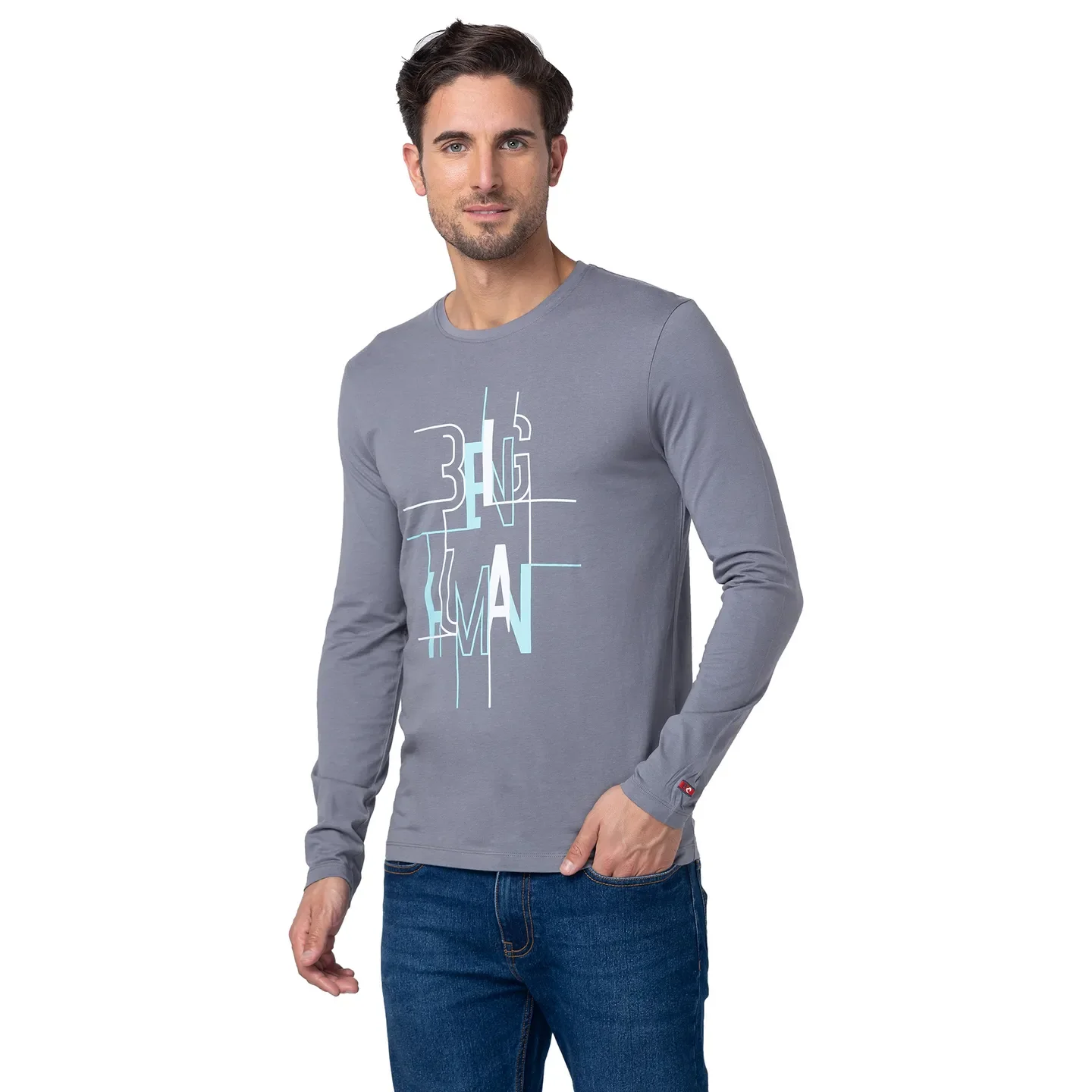 Grey Regular Fit Men's Long Sleeves T-Shirt by Being Human Clothing - Image 2