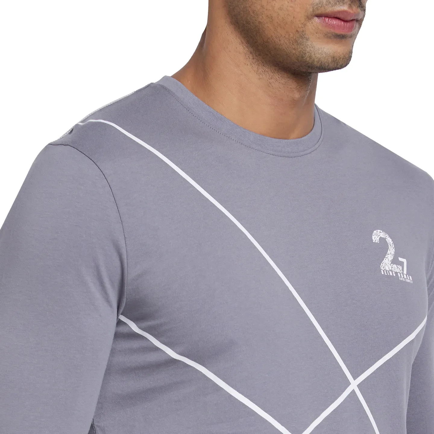 Grey Regular Fit Men's Long Sleeves T-Shirt by Being Human Clothing - Image 4