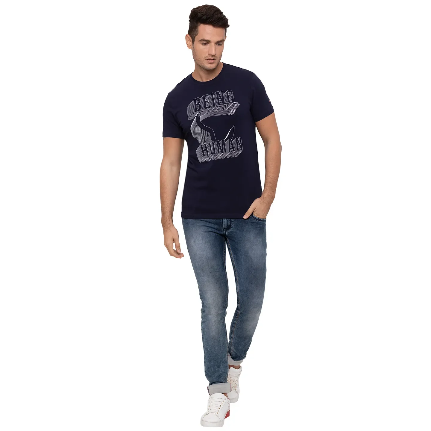 Blue Regular Fit Men's Short Sleeves T-Shirt by Being Human Clothing - Image 5