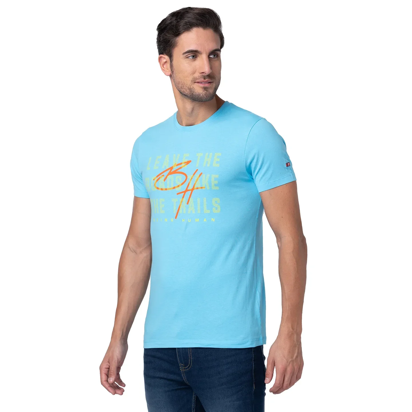 Blue Regular Fit Men's Short Sleeves T-Shirt by Being Human Clothing - Image 4