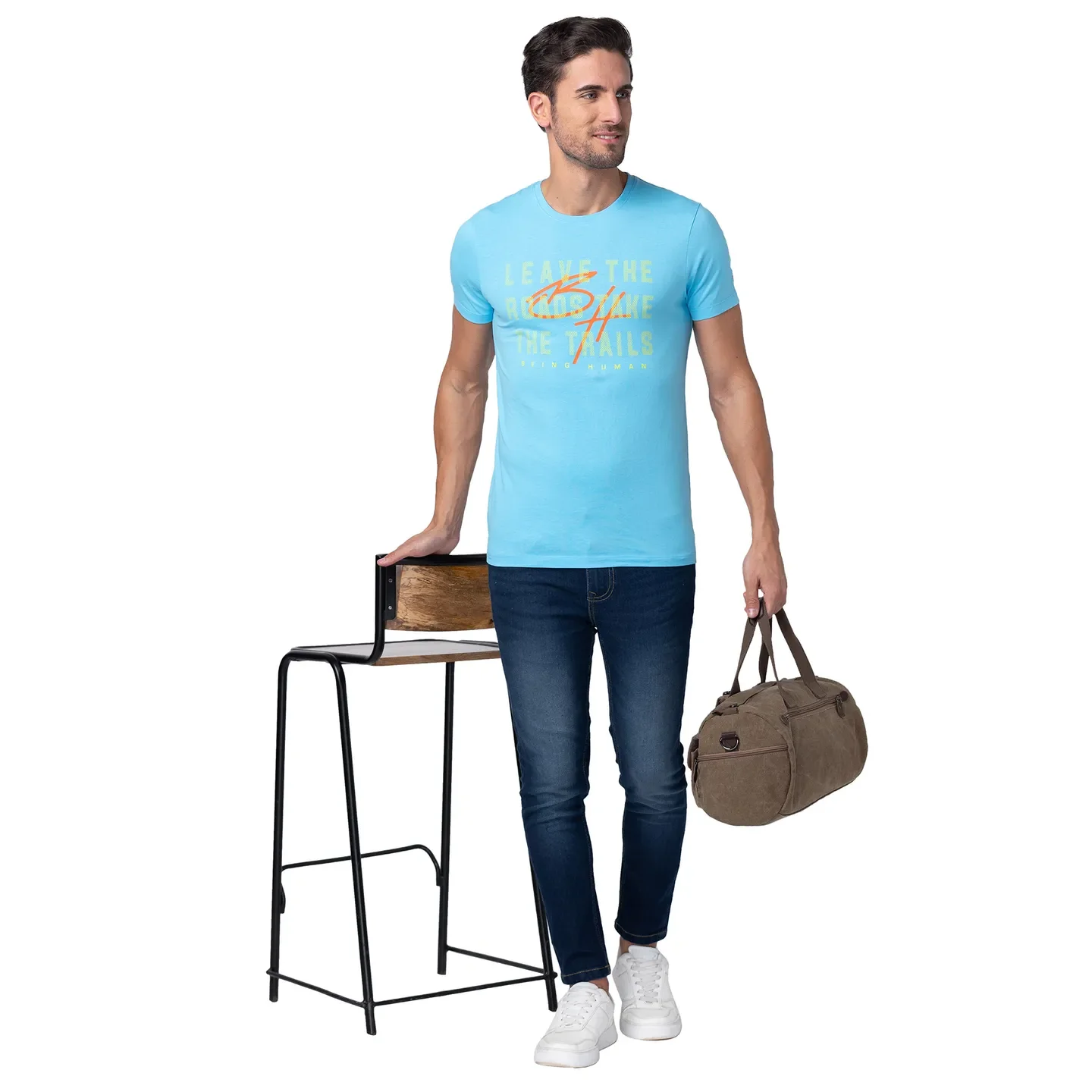 Blue Regular Fit Men's Short Sleeves T-Shirt by Being Human Clothing - Image 6