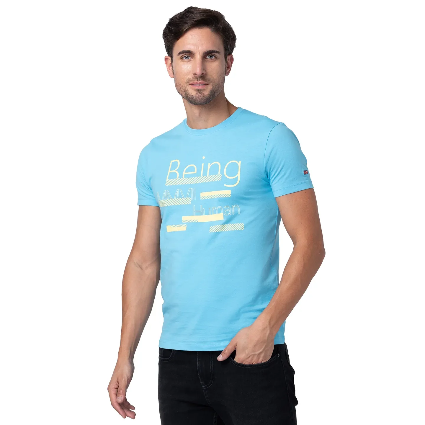 Blue Regular Fit Men's Short Sleeves T-Shirt by Being Human Clothing - Image 4