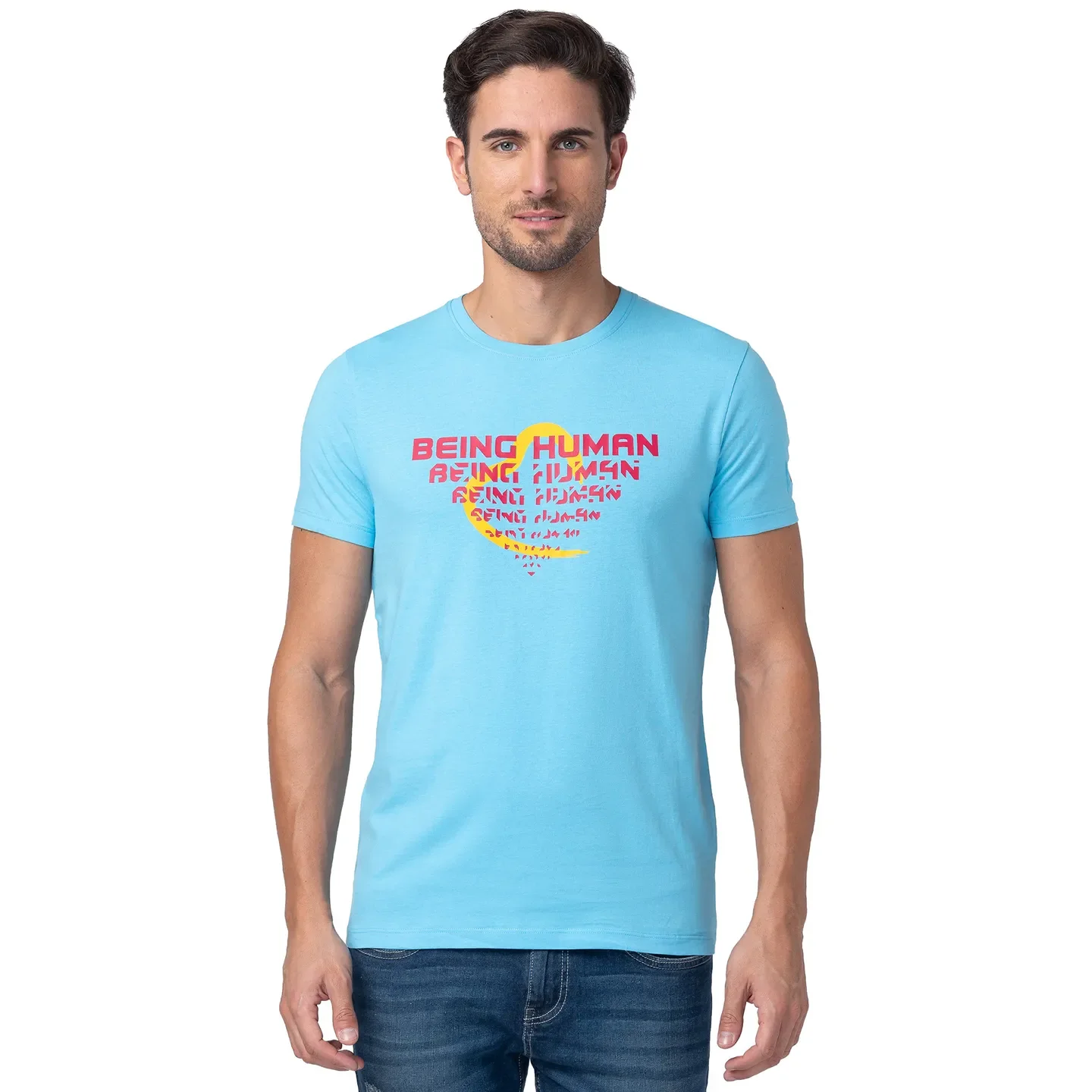 Blue Regular Fit Men's Short Sleeves T-Shirt by Being Human Clothing