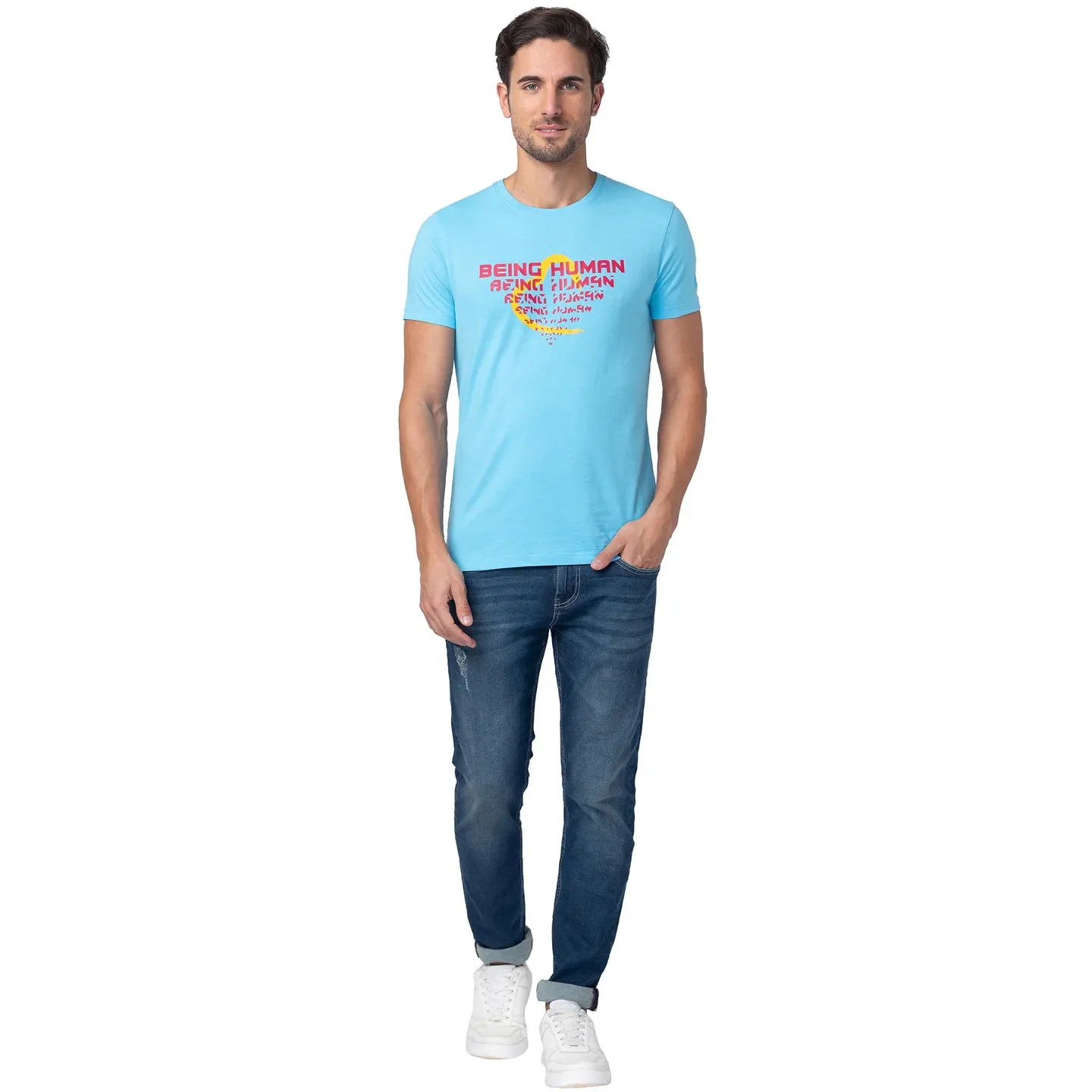 Blue Regular Fit Men's Short Sleeves T-Shirt by Being Human Clothing - Image 2