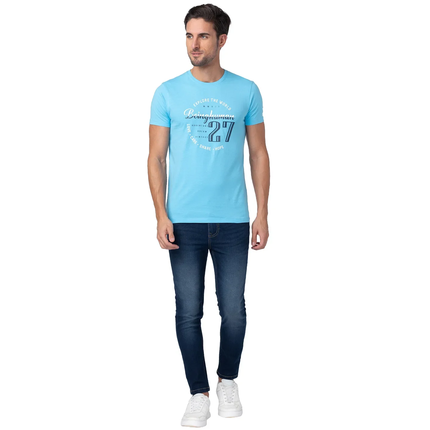 Splash Blue Regular Fit Round Neck Men's T-Shirt by Being Human Clothing - Image 2