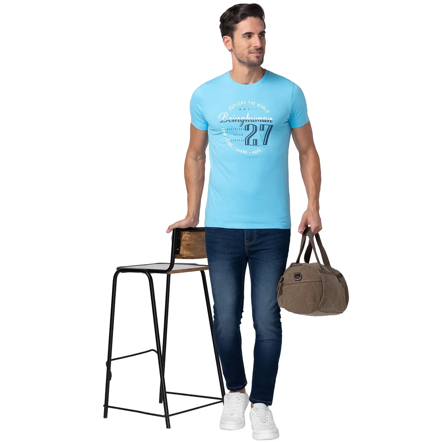 Splash Blue Regular Fit Round Neck Men's T-Shirt by Being Human Clothing - Image 6