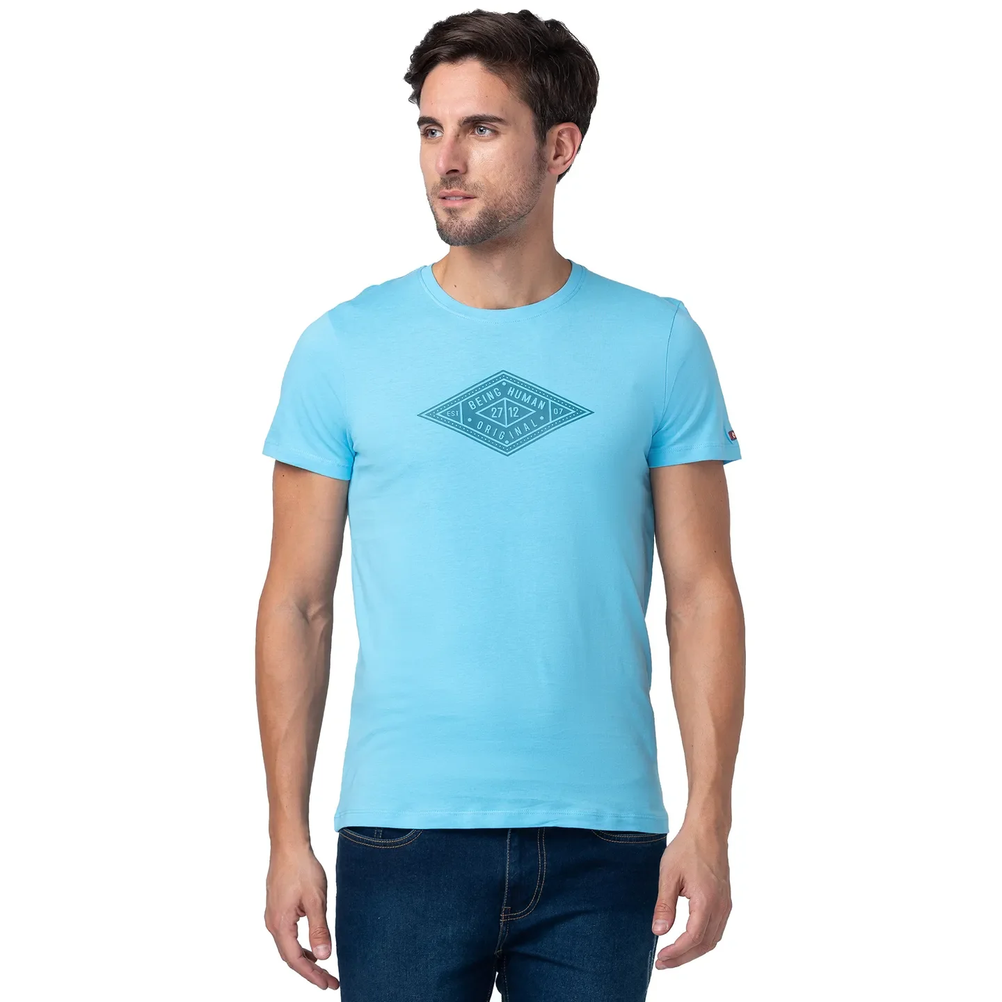 Blue Regular Fit Men's Short Sleeves T-Shirt by Being Human Clothing