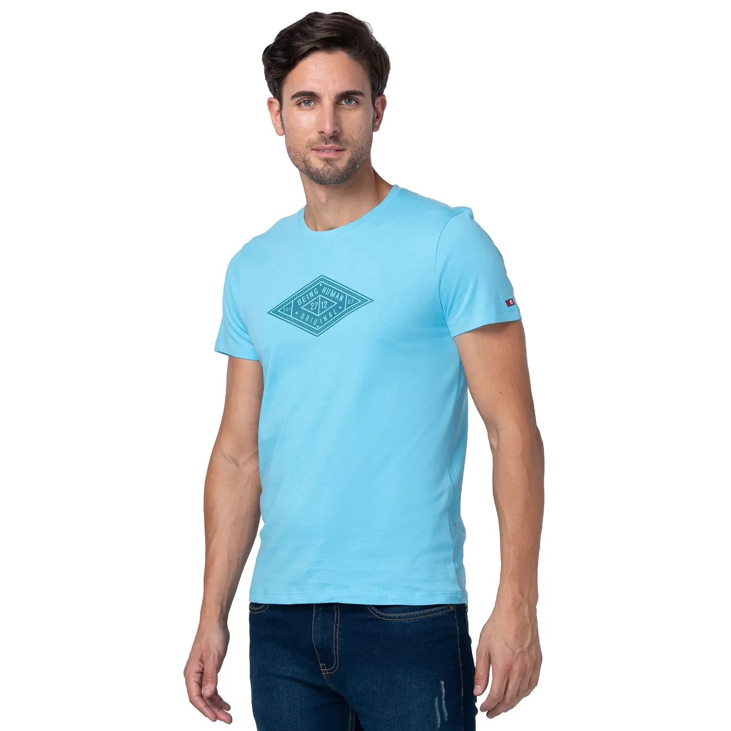 Blue Regular Fit Men's Short Sleeves T-Shirt by Being Human Clothing - Image 4