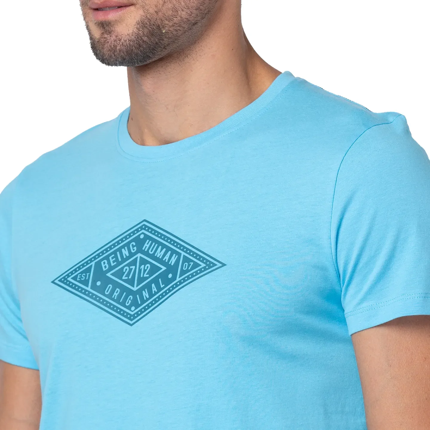 Blue Regular Fit Men's Short Sleeves T-Shirt by Being Human Clothing - Image 5