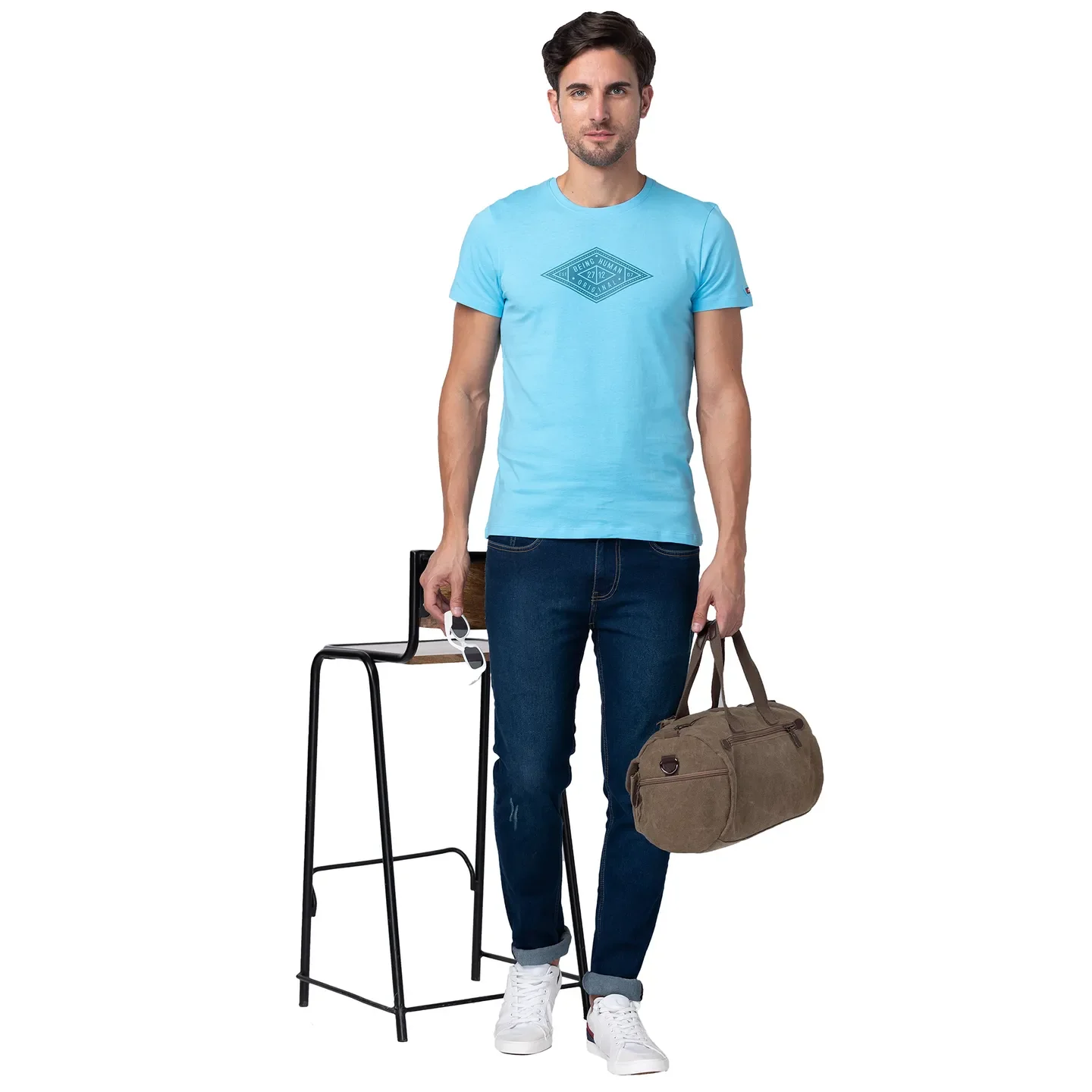 Blue Regular Fit Men's Short Sleeves T-Shirt by Being Human Clothing - Image 6