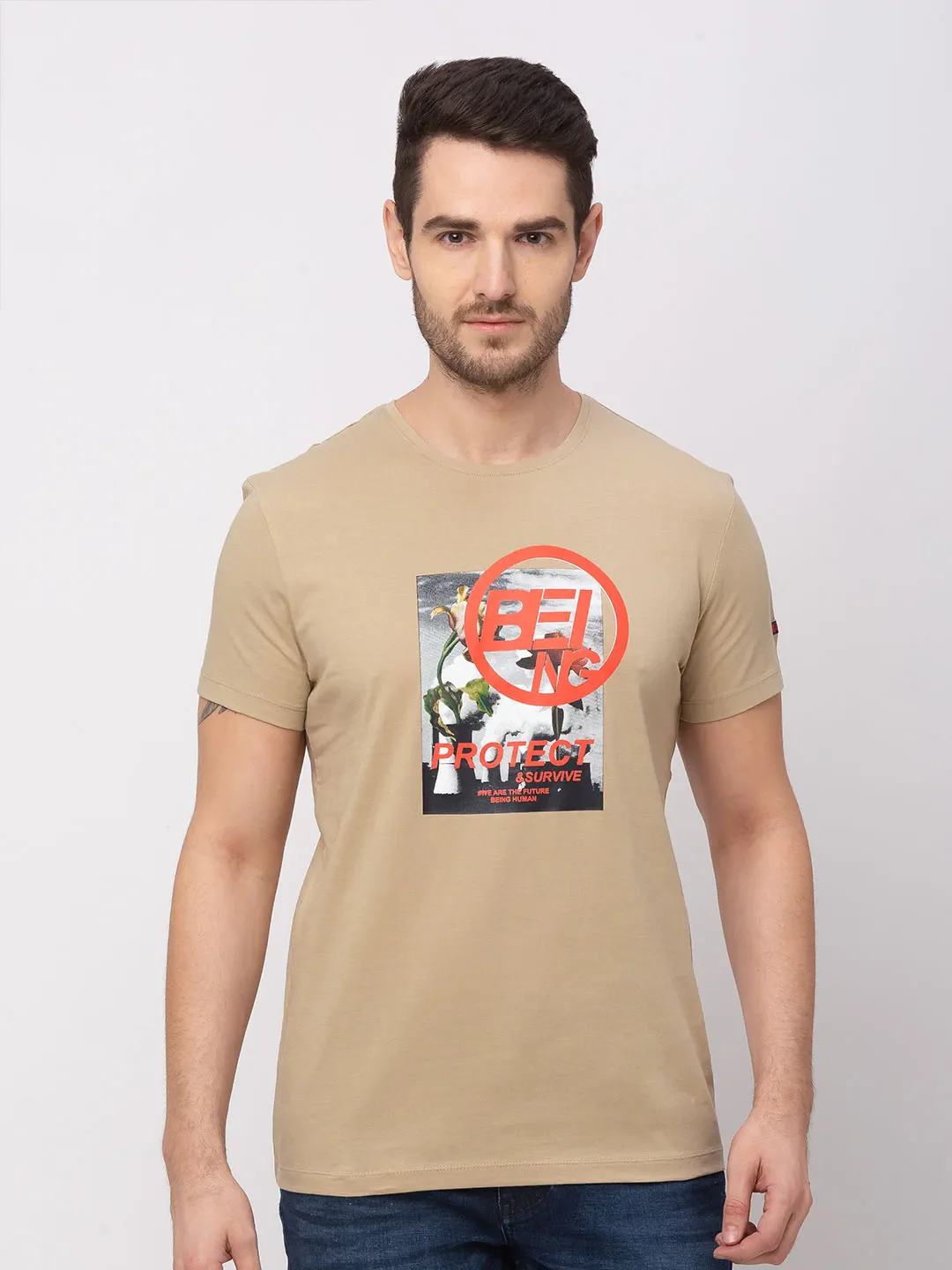 Stone Regular Fit Round Neck Men's T-Shirt by Being Human Clothing