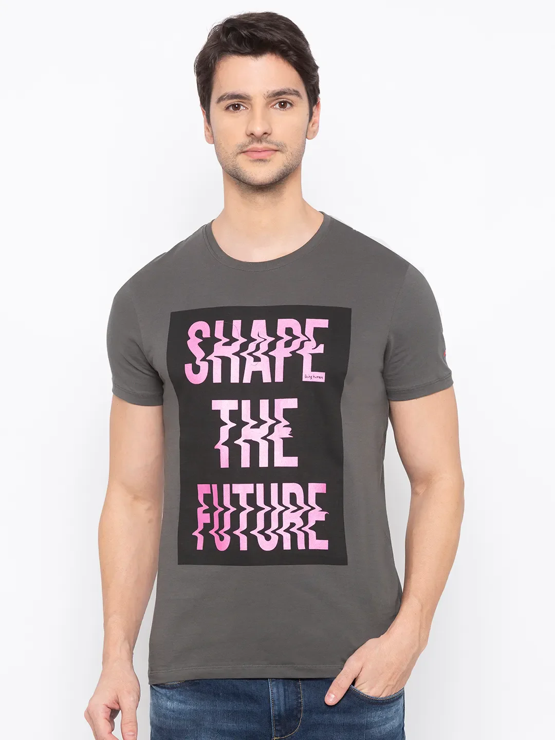 Stone Grey Regular Fit Round Neck Men's T-Shirt by Being Human Clothing