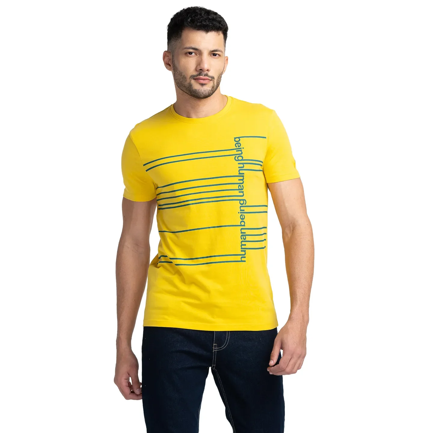 Yellow Regular Fit Men's Short Sleeves T-Shirt by Being Human Clothing