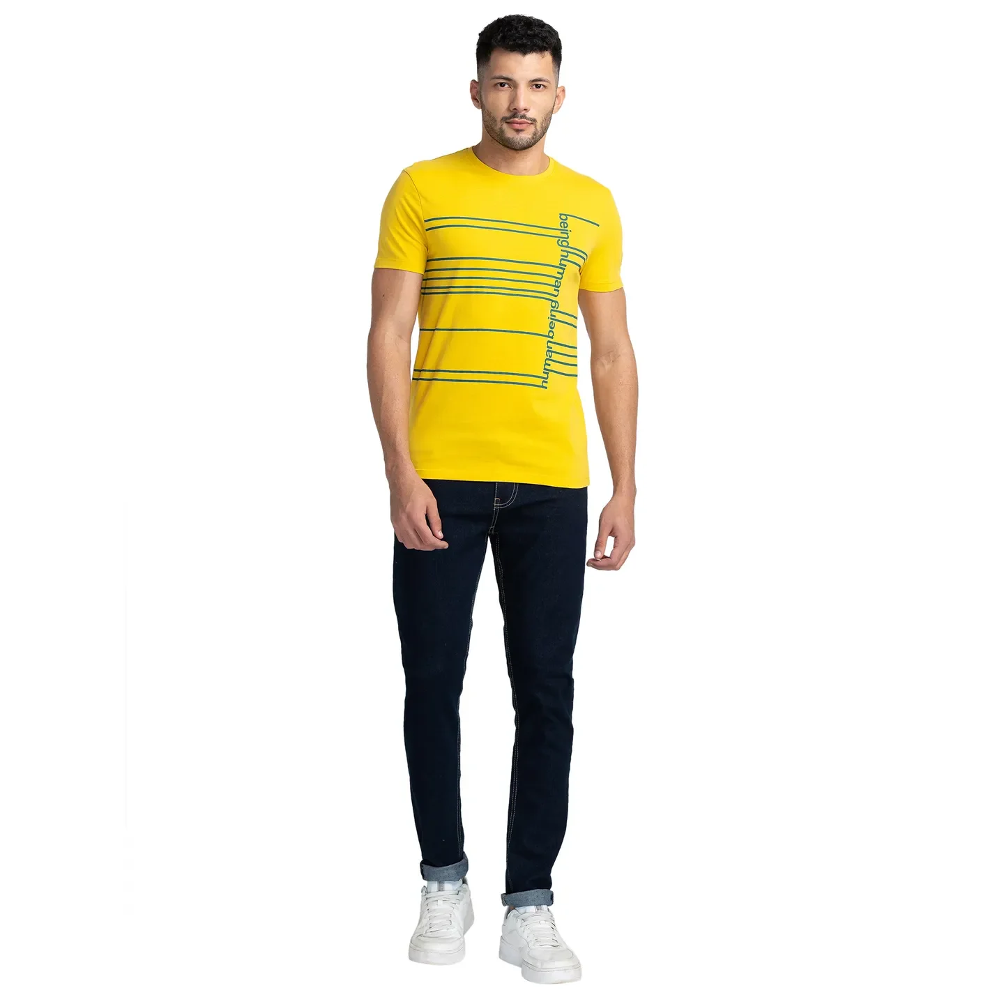 Yellow Regular Fit Men's Short Sleeves T-Shirt by Being Human Clothing - Image 2