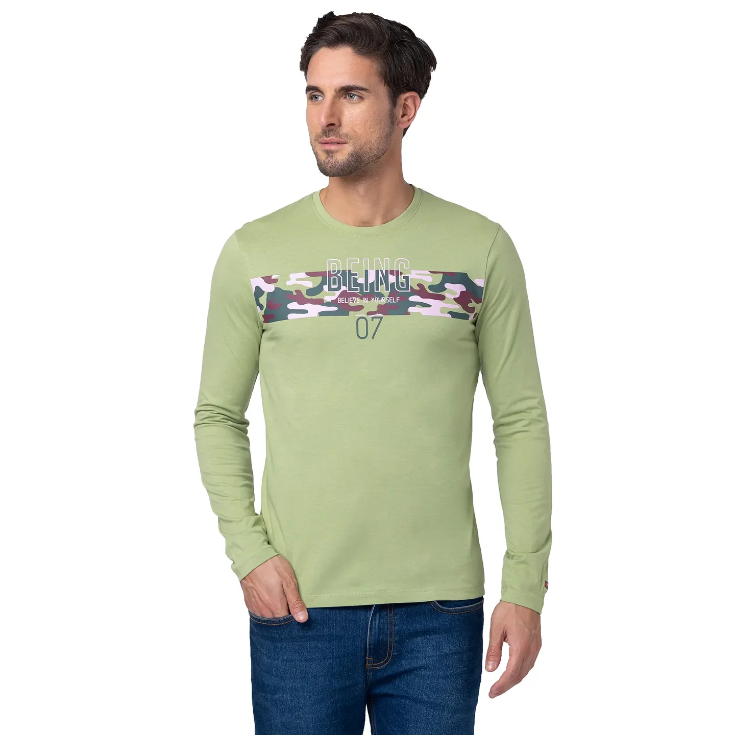 Grey Regular Fit Men's Long Sleeves T-Shirt by Being Human Clothing