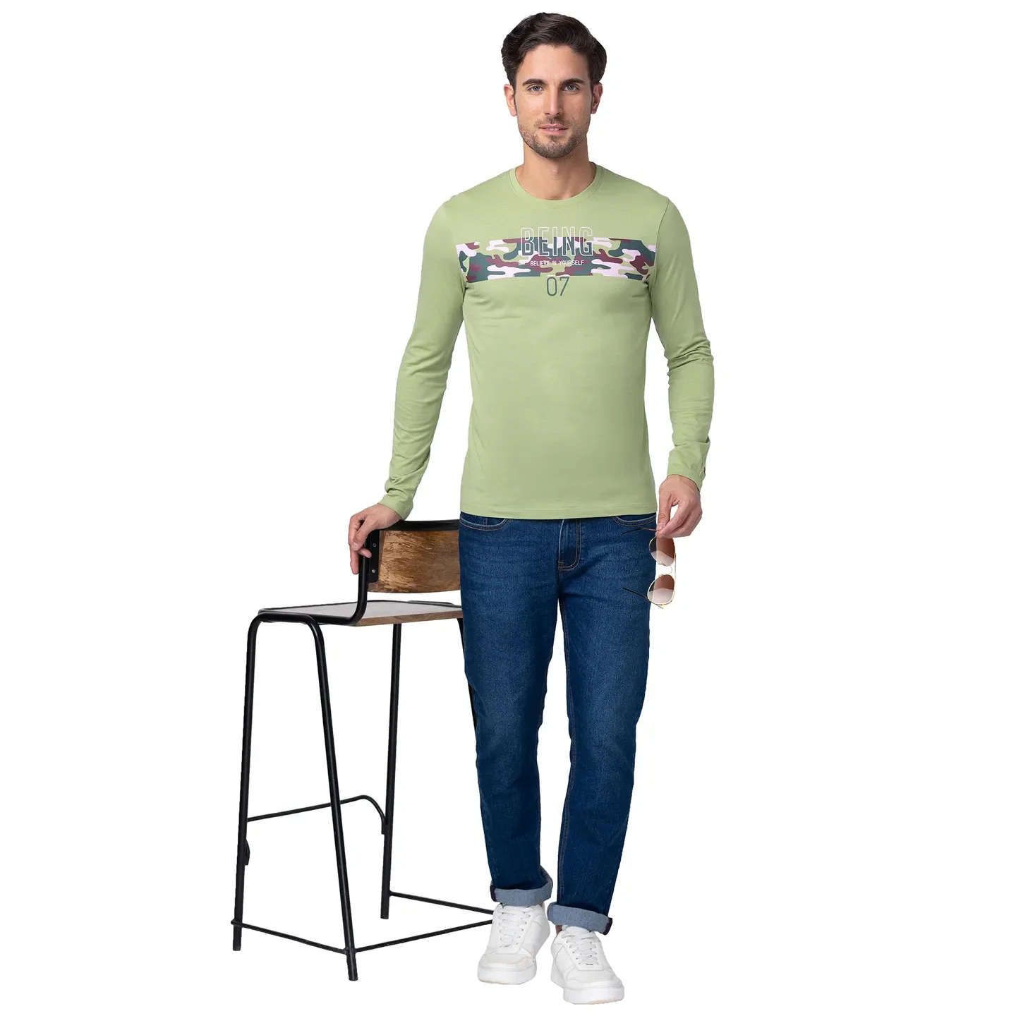 Grey Regular Fit Men's Long Sleeves T-Shirt by Being Human Clothing - Image 6