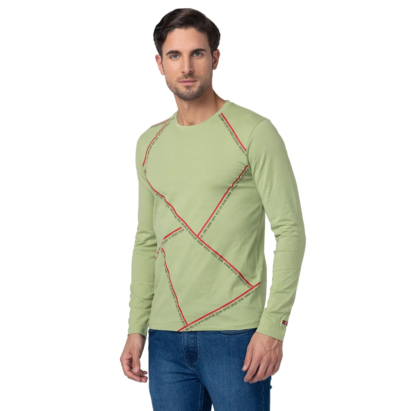 Green Regular Fit Men's Long Sleeves T-Shirt by Being Human Clothing - Image 2