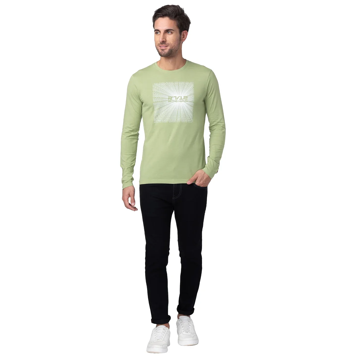 Grey Regular Fit Men's Long Sleeves T-Shirt by Being Human Clothing - Image 5