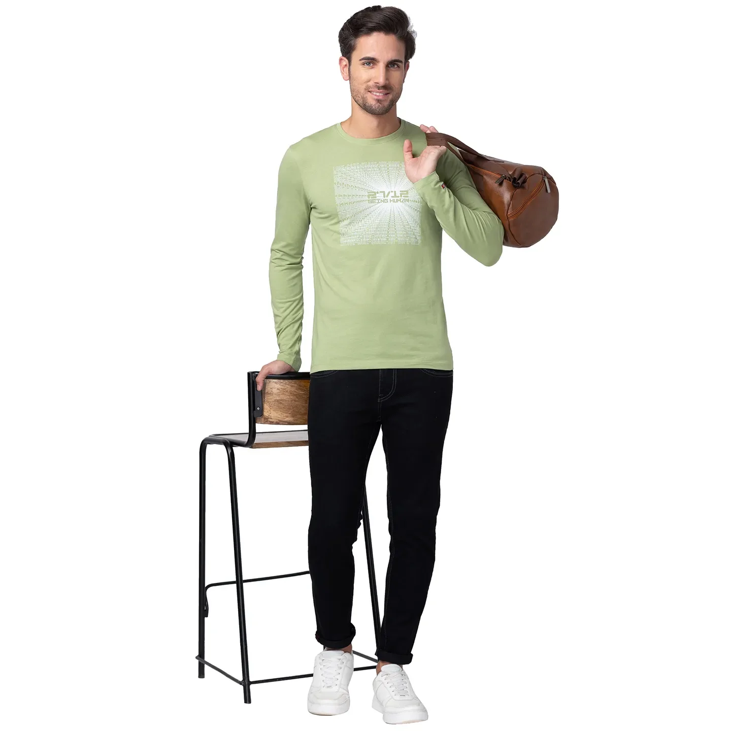 Grey Regular Fit Men's Long Sleeves T-Shirt by Being Human Clothing - Image 6