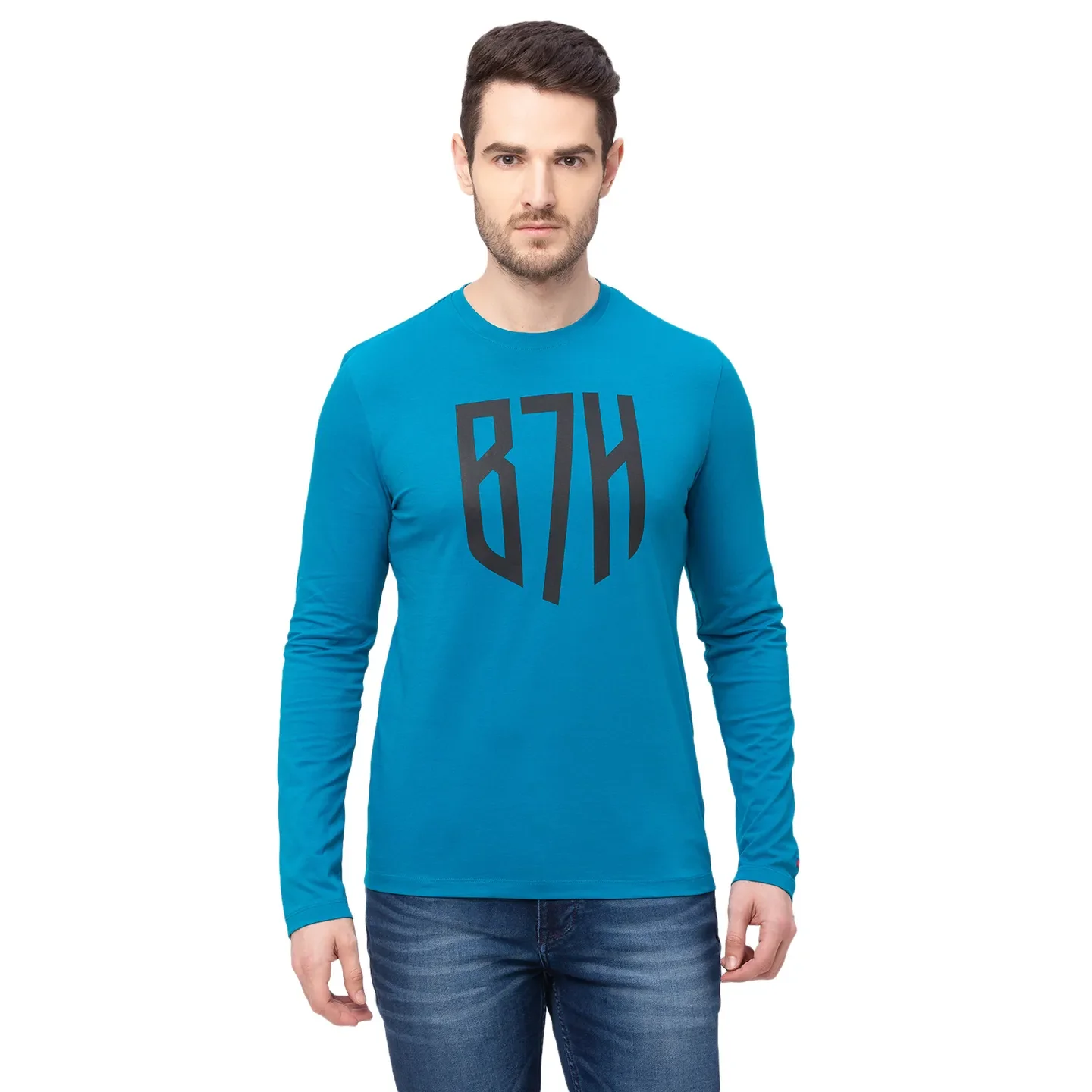 Teal Regular Fit Men's Long Sleeves T-Shirt by Being Human Clothing