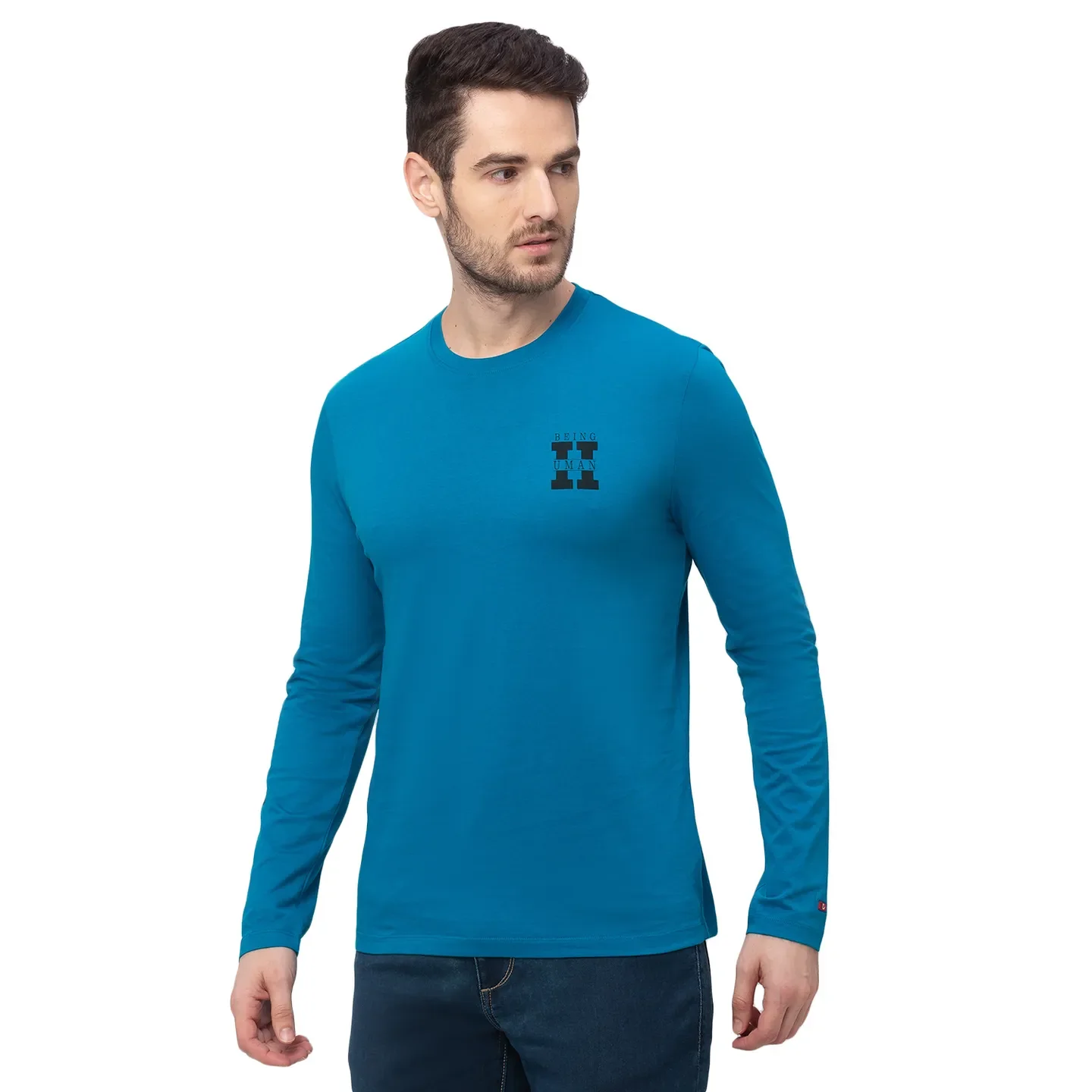 Teal Regular Fit Men's Long Sleeves T-Shirt by Being Human Clothing - Image 3