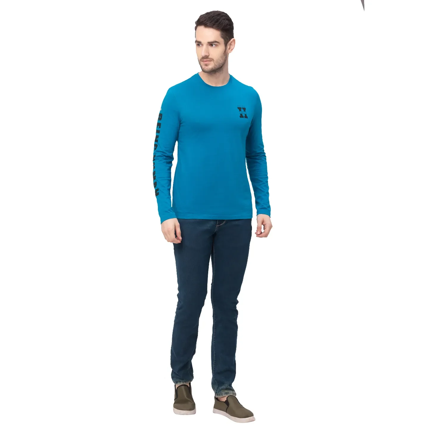 Teal Regular Fit Men's Long Sleeves T-Shirt by Being Human Clothing - Image 5