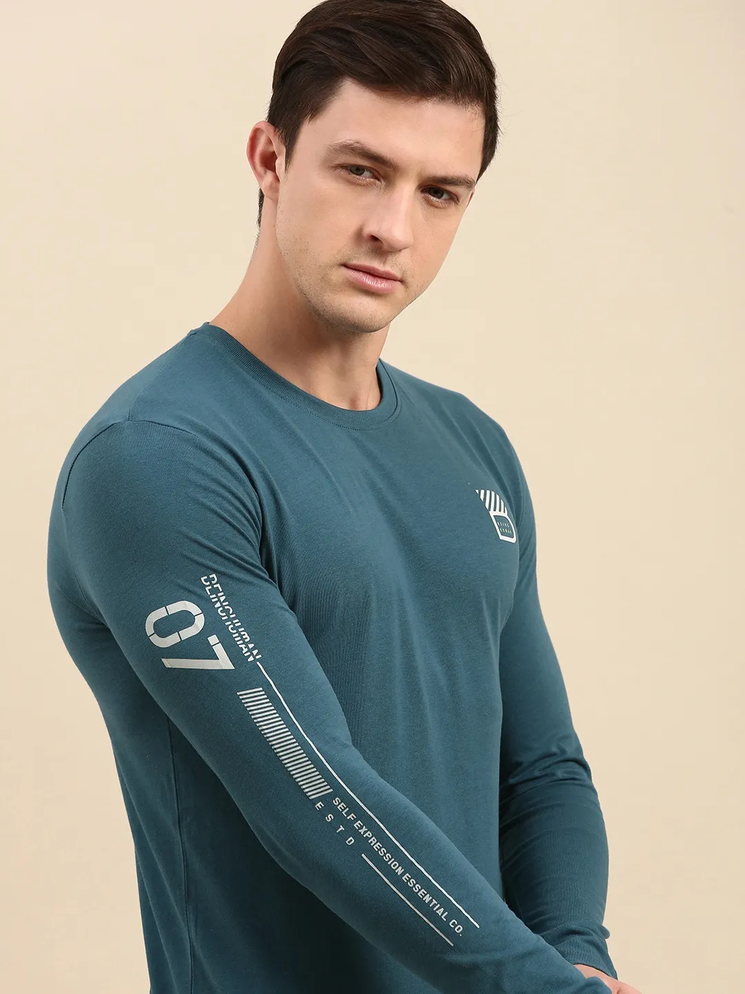 Teal Regular Fit Men's Long Sleeves T-Shirt by Being Human Clothing - Image 2