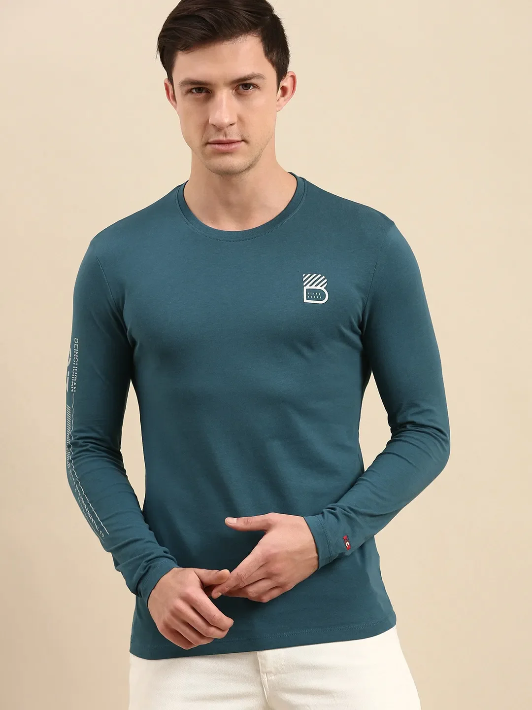 Teal Regular Fit Men's Long Sleeves T-Shirt by Being Human Clothing - Image 5