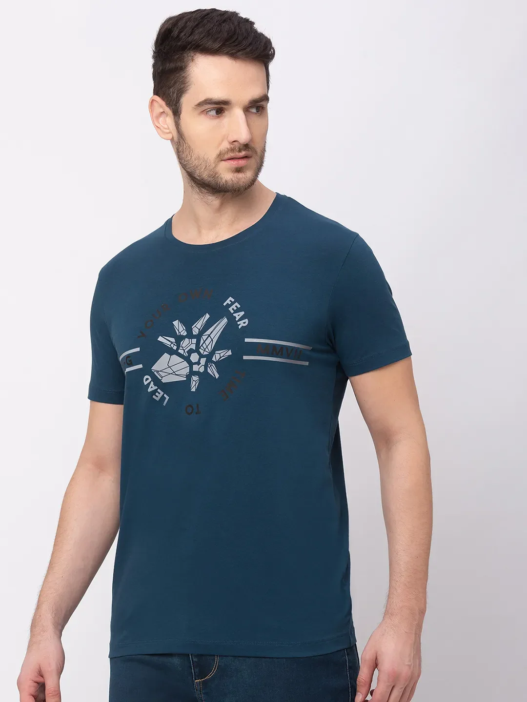 Teal Regular Fit Men's Short Sleeves T-Shirt by Being Human Clothing - Image 3