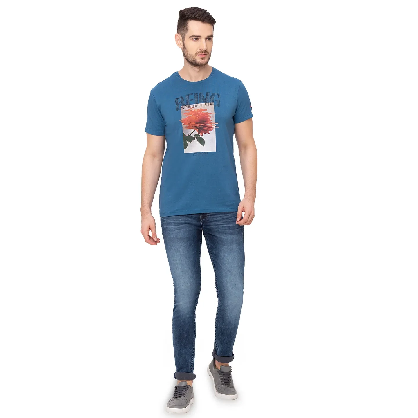 Teal Regular Fit Round Neck Men's T-Shirt by Being Human Clothing - Image 6