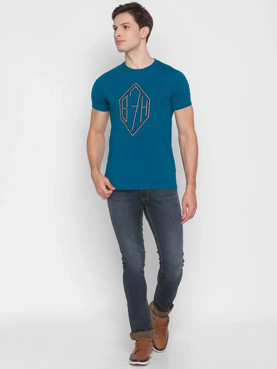 Teal Regular Fit Round Neck Men's T-Shirt by Being Human Clothing - Image 5