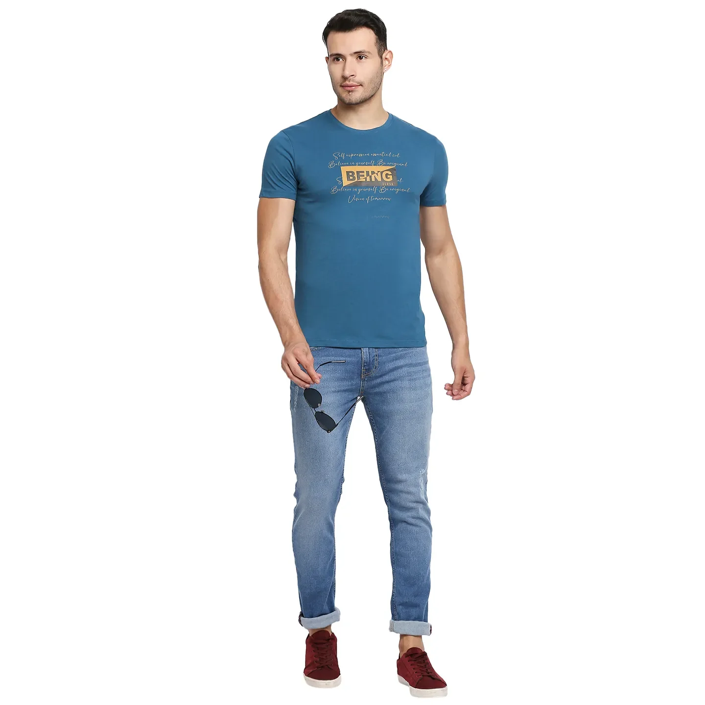 Teal Regular Fit Men's Short Sleeves T-Shirt by Being Human Clothing - Image 6