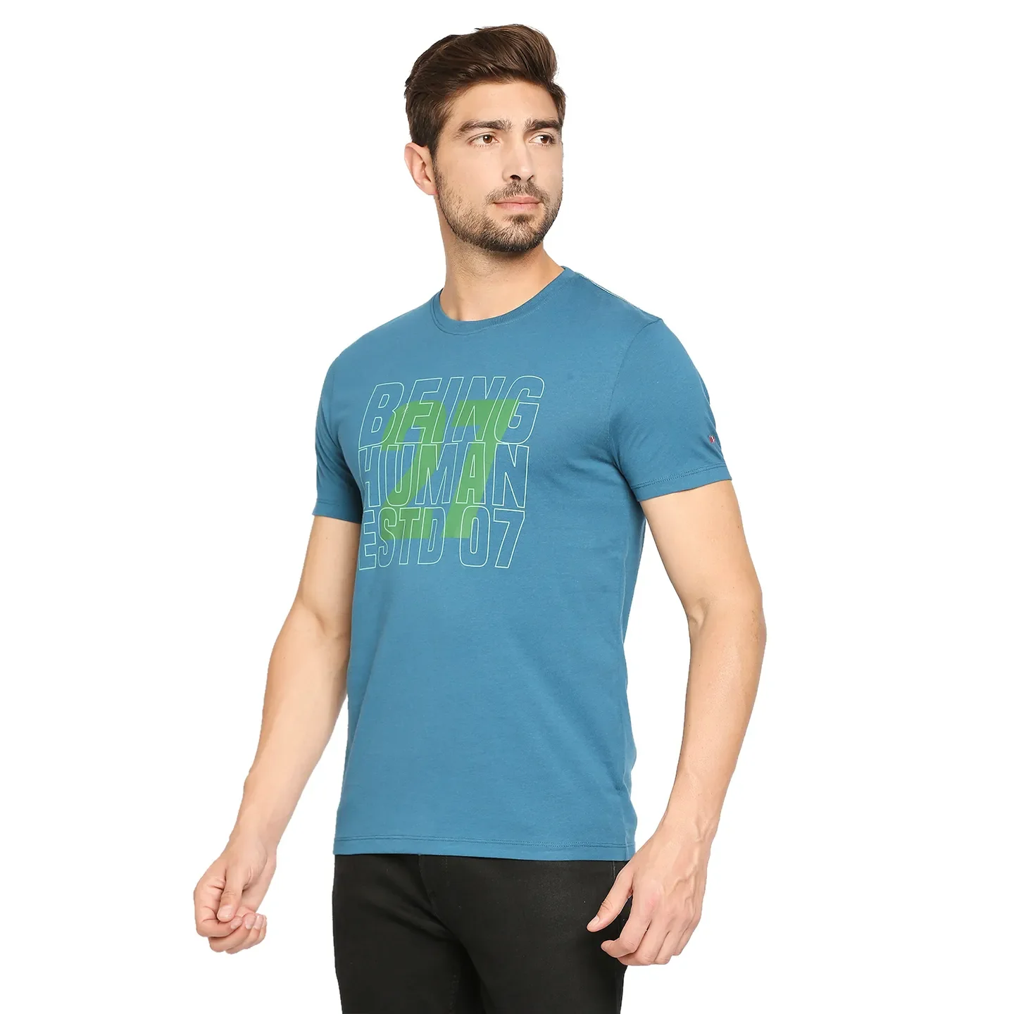 Teal Regular Fit Men's Short Sleeves T-Shirt by Being Human Clothing - Image 3