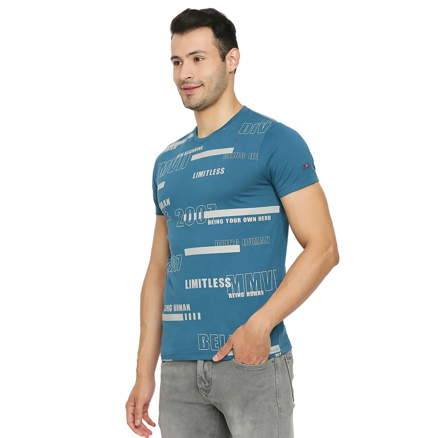 Teal Regular Fit Men's Short Sleeves T-Shirt by Being Human Clothing - Image 3