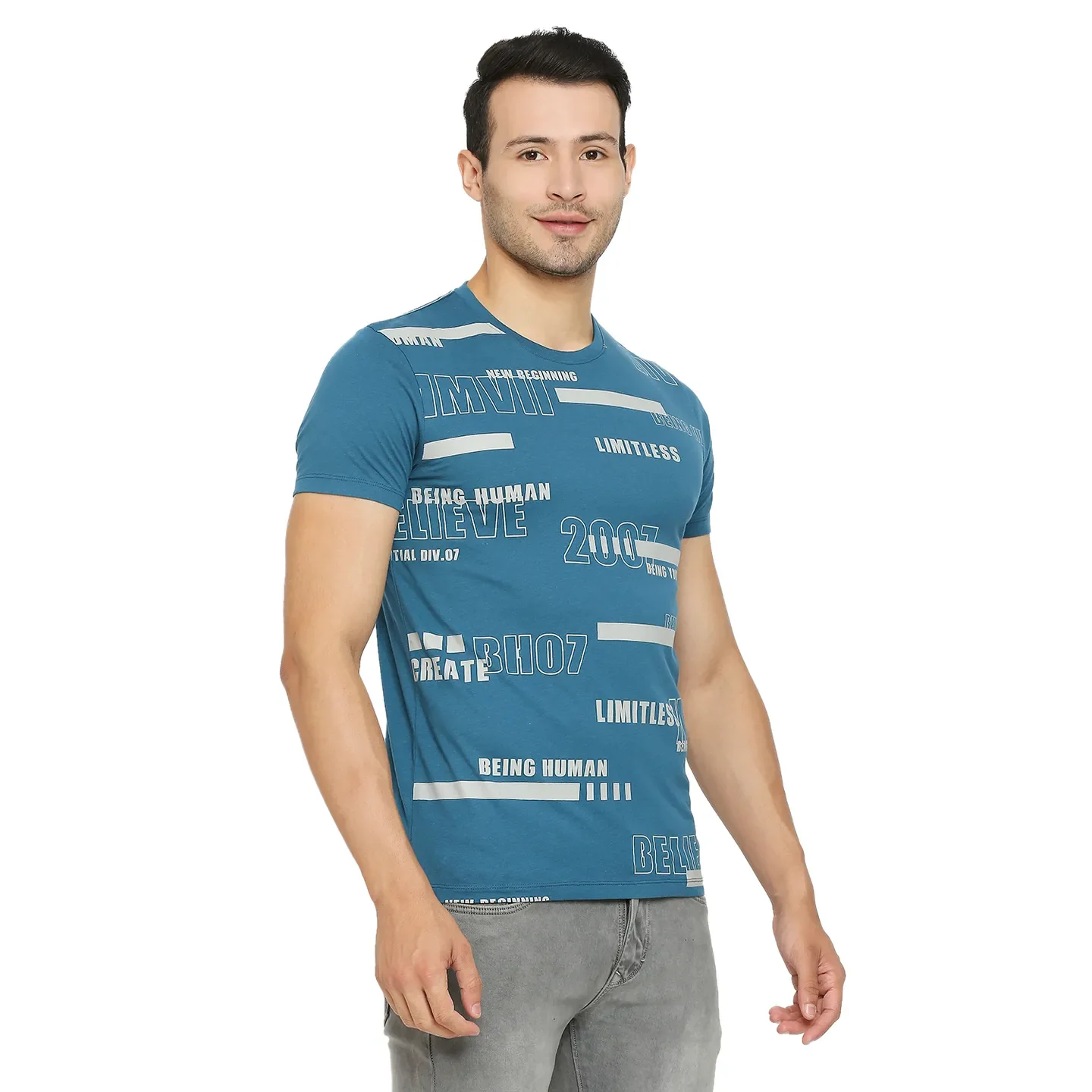 Teal Regular Fit Men's Short Sleeves T-Shirt by Being Human Clothing - Image 5