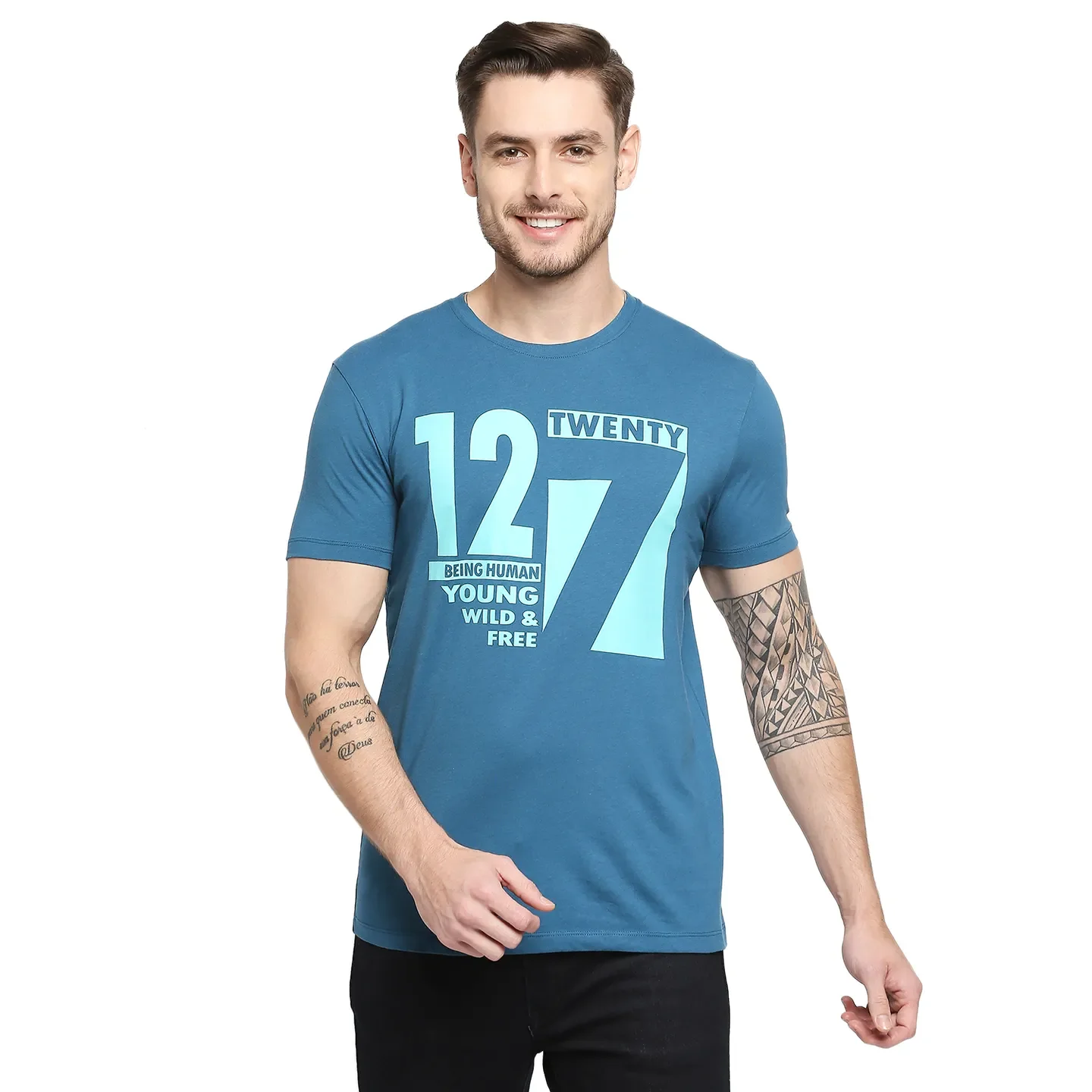 Teal Regular Fit Men's Short Sleeves T-Shirt by Being Human Clothing