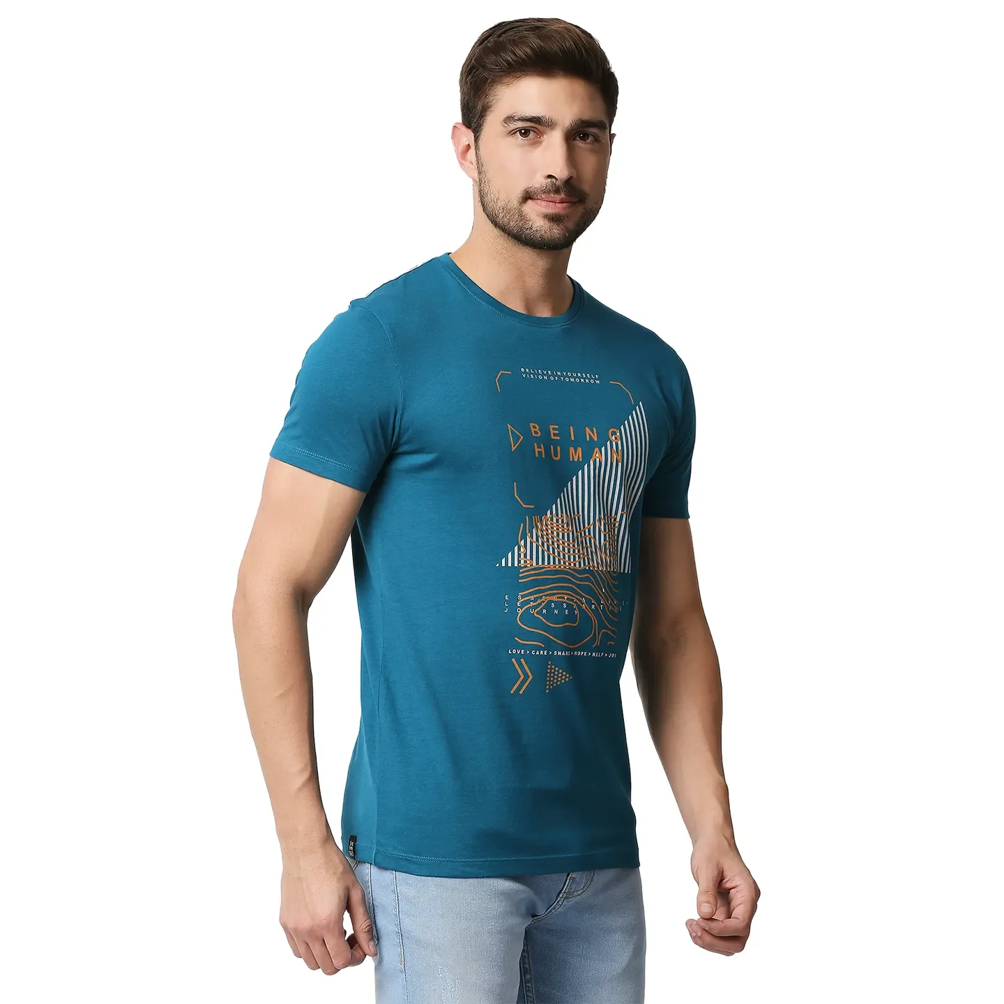 Teal Regular Fit Men's Short Sleeves T-Shirt by Being Human Clothing - Image 3