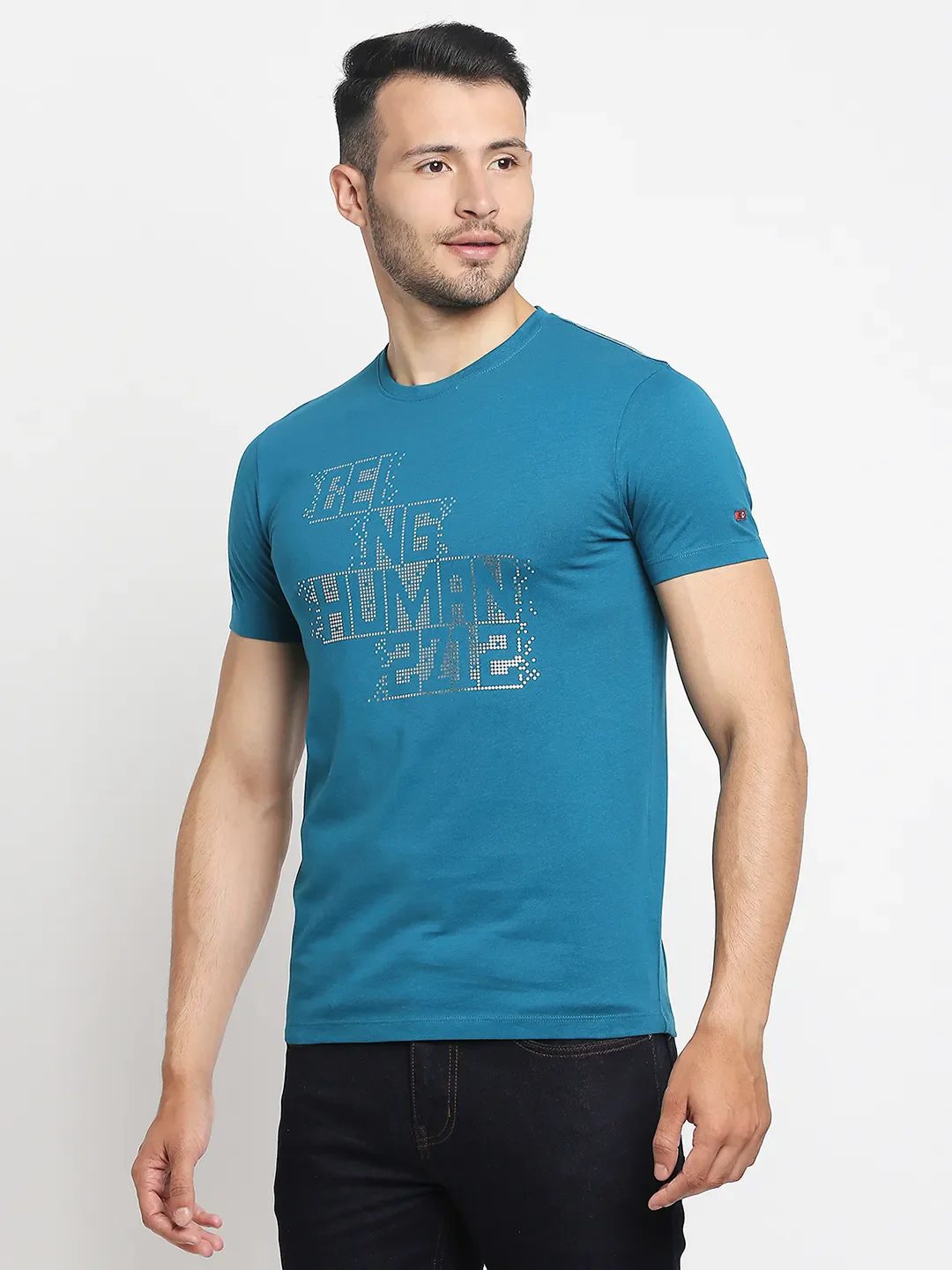 Teal Regular Fit Men's Short Sleeves T-Shirt by Being Human Clothing - Image 5