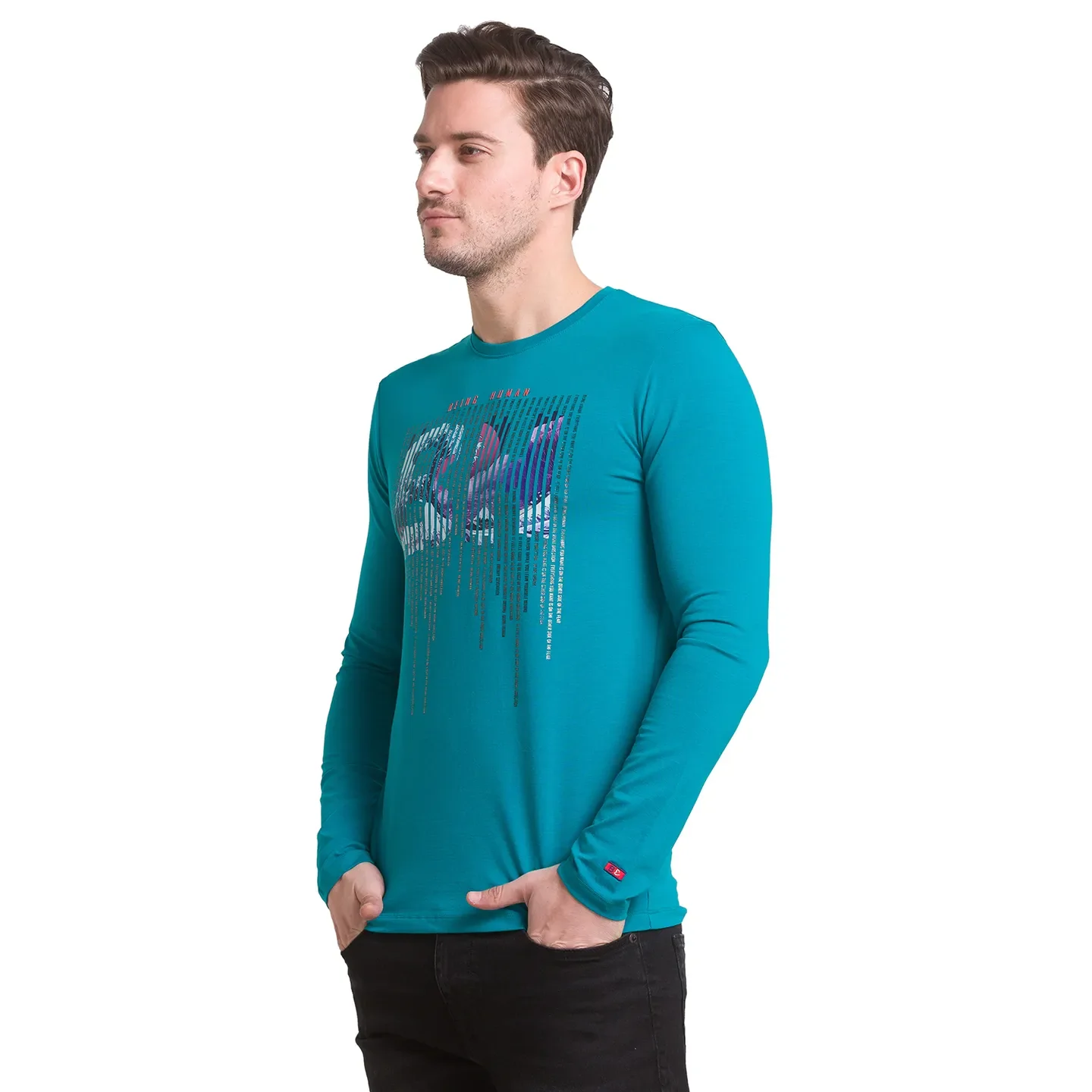 Teal Green Regular Fit Round Neck Men's T-Shirt by Being Human Clothing - Image 4
