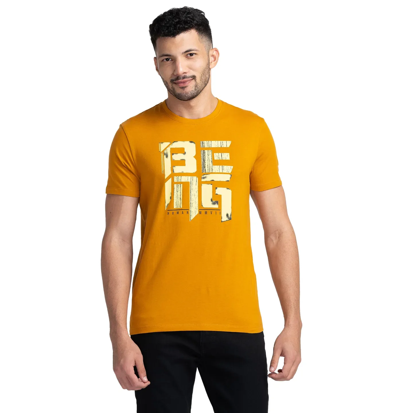 Yellow Regular Fit Round Neck Men's T-Shirt by Being Human Clothing