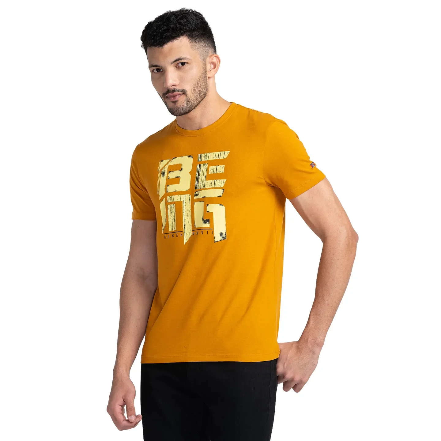 Yellow Regular Fit Round Neck Men's T-Shirt by Being Human Clothing - Image 4