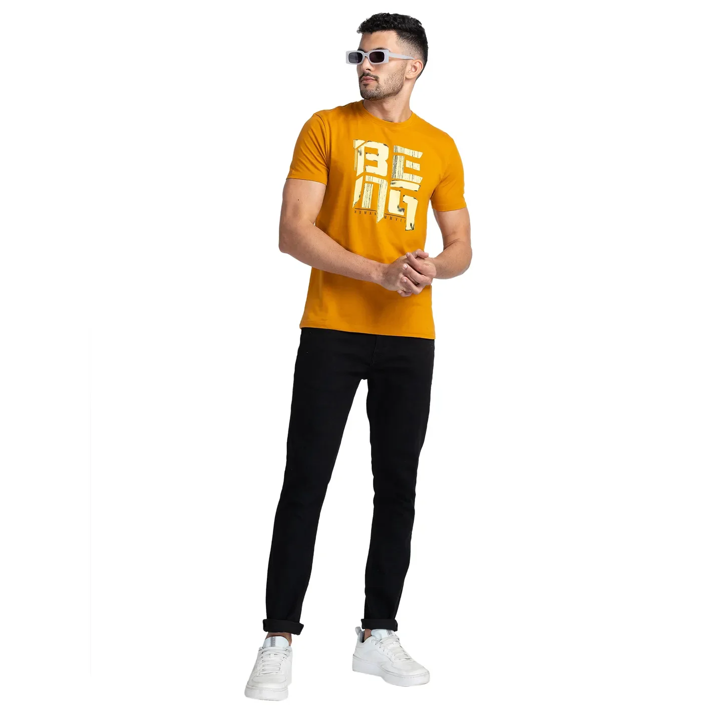 Yellow Regular Fit Round Neck Men's T-Shirt by Being Human Clothing - Image 6